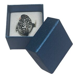 Vintage Silver Floral Statement Cocktail Ring Marcasite Style In Box